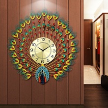 Jt欧式孔雀钟表客厅个性创意时尚壁挂钟家用静音石英钟装饰夜光时