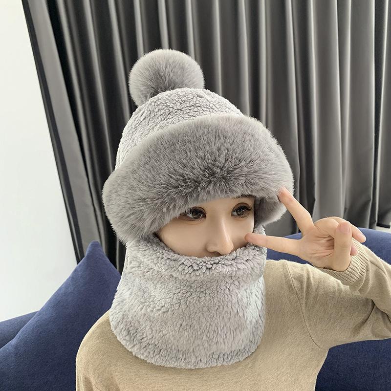 Live Hat Female Autumn and Winter New Scarf Mask Integrated Ear Protection Wind-Proof Cap Parent-Child Children Thick Warm Toque