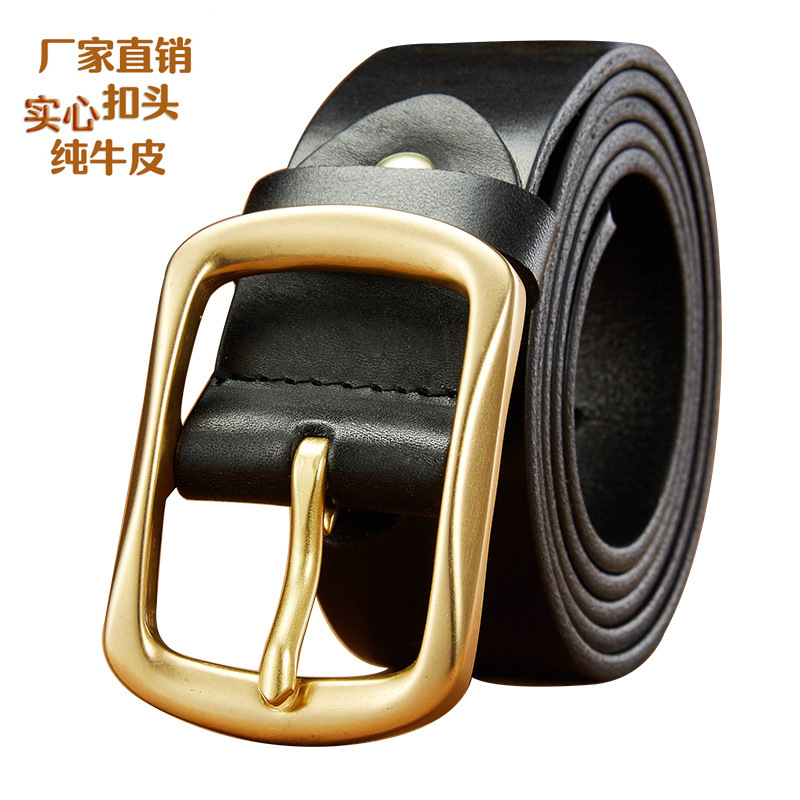 Retro Belt Men's Wholesale High-End Genuine Leather Belt Men's Pure Cowhide Pin Buckle Casual Jeans Strap Manufacturer