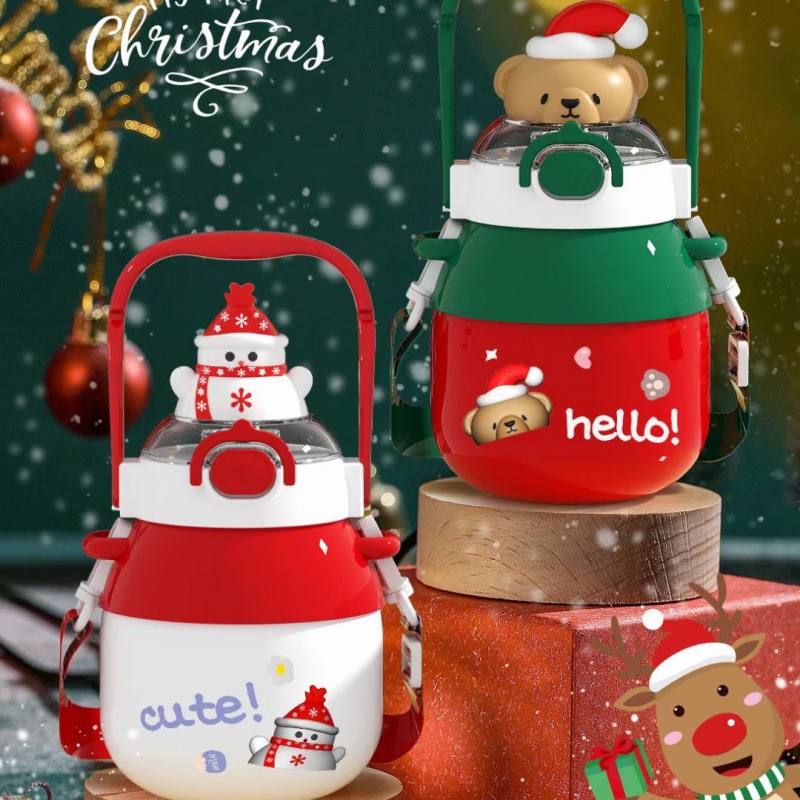 Cute Internet Celebrity Christmas Big Belly Cup Christmas Vacuum Cup Female Good-looking Water Cup Large Capacity Student Straw Kettle