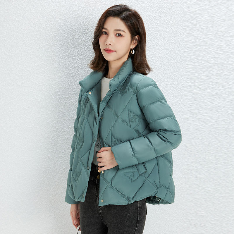 寒冬思羽2022女式90绒白鸭绒羽绒菱形格纯色简纯色约女装羽绒服