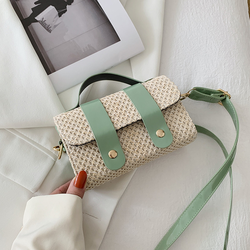 Woven Pouch 2021 Summer New Korean Style Fashionable Pu Stitching Simple Western Style Portable Crossbody Small Square Bag