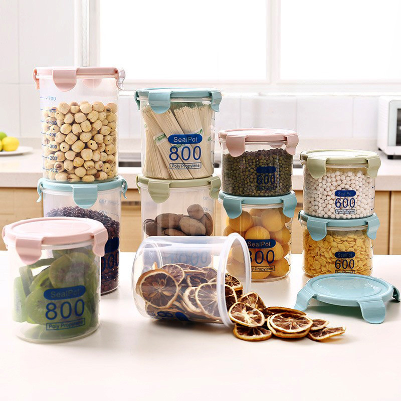 Kitchen Transparent Sealed Cans Plastic Household Cereals Storage Box round with Lid Food Milk Powder Storage Cans