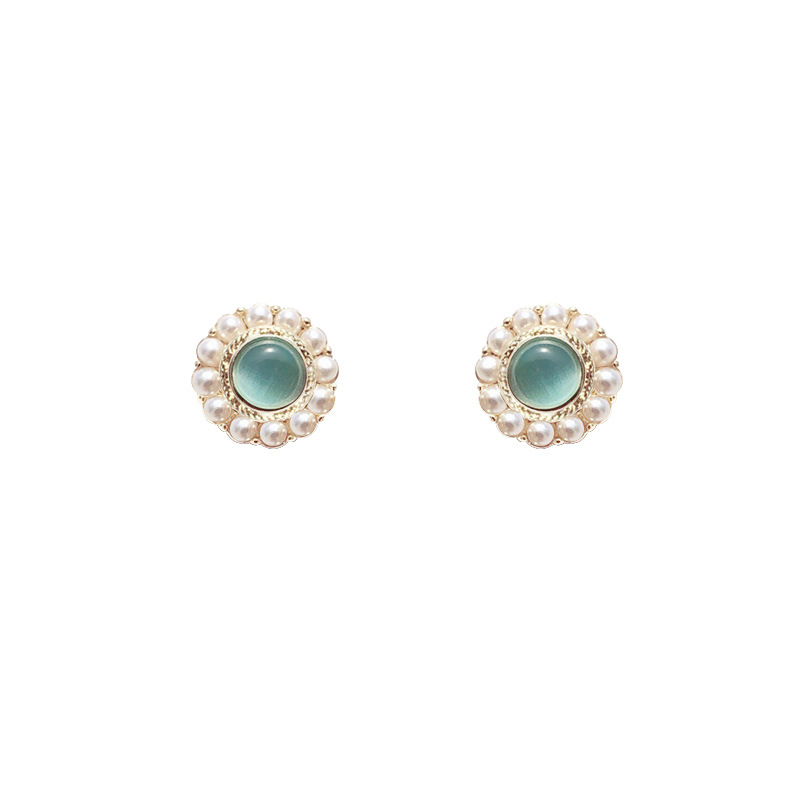 925 Silver Needle Opal Earrings High-Grade Earrings Retro Graceful Online Influencer Simple French Earrings Wholesale Diamond