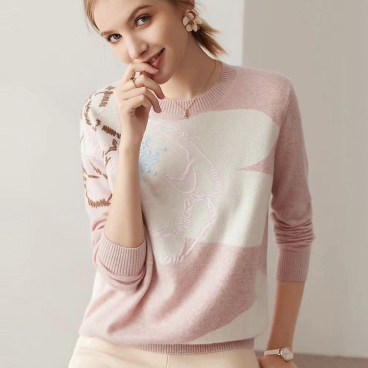 女装品牌知篇苏绣巴素兰羊绒衫一手货源紫涵分份货源卡尼欧货源