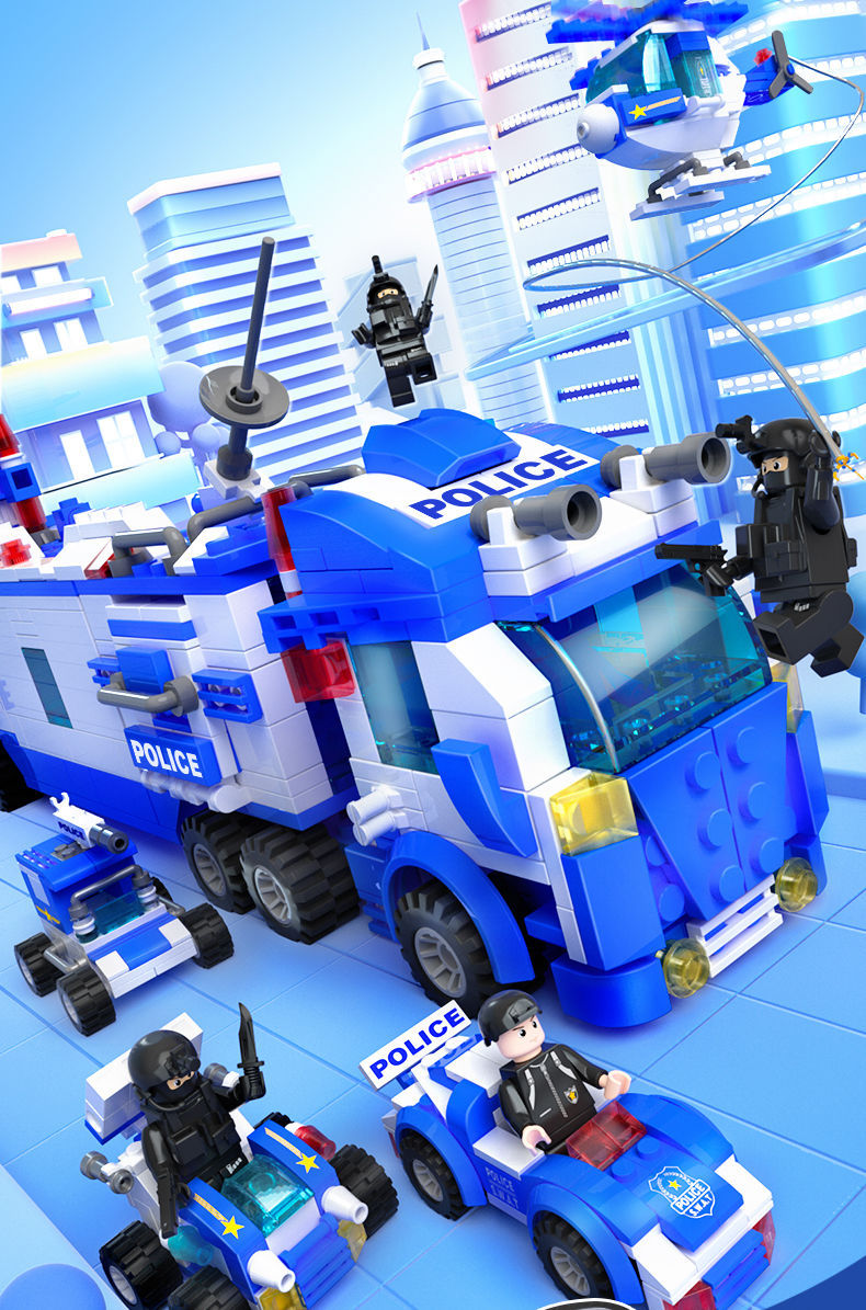兼容乐高城市警察局男孩益智力拼装积木儿童6岁汽车乐高玩具警车
