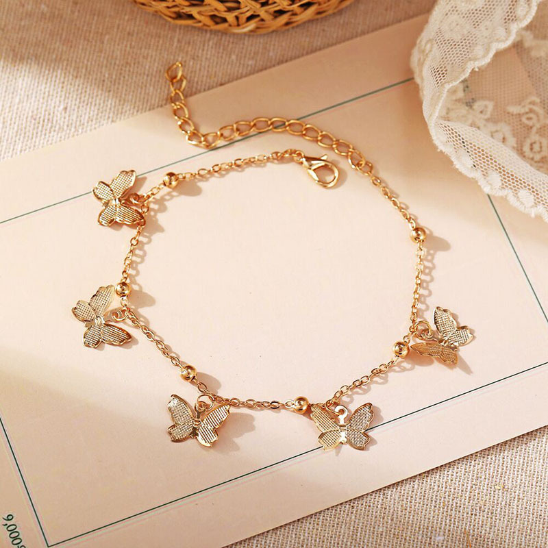 Europe and America Cross Border Hot Selling Butterfly Pendant Bracelet Simple Temperament Beach Anklet Foot Accessories Hollow Butterfly Bracelet