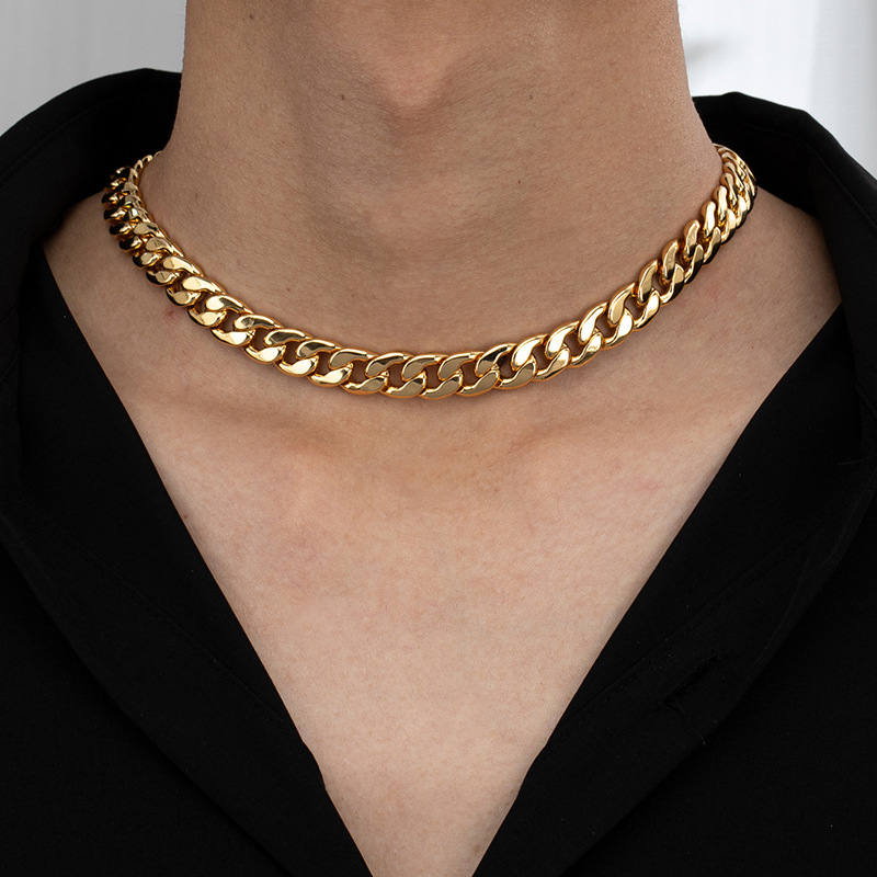 铜镀18k金链条镂空设计款男士项链时尚冷淡百搭气质风小众高级感