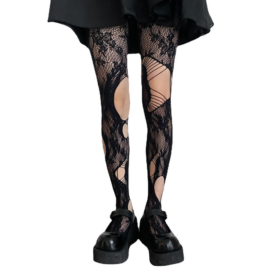 镂空撕裂破洞网袜连裤袜千禧玫瑰花丝袜