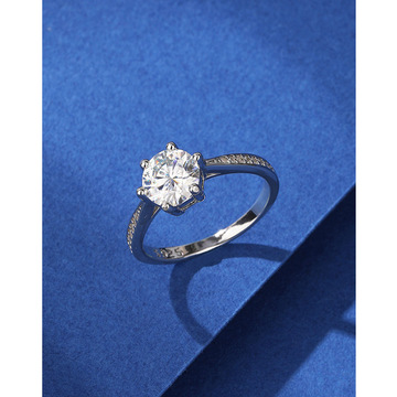 莫桑石钻戒925純銀戒指一克拉六爪指环情侣豪华婚戒求婚结婚礼物