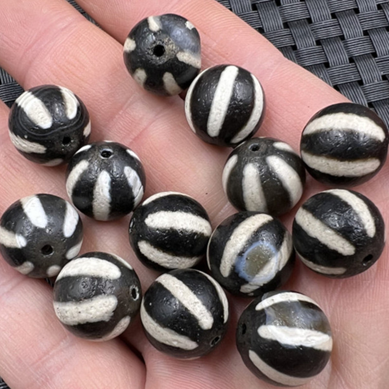 黑白玛瑙南瓜珠玉石散珠diy手链项链佛珠配件珠子大号玉珠子批发