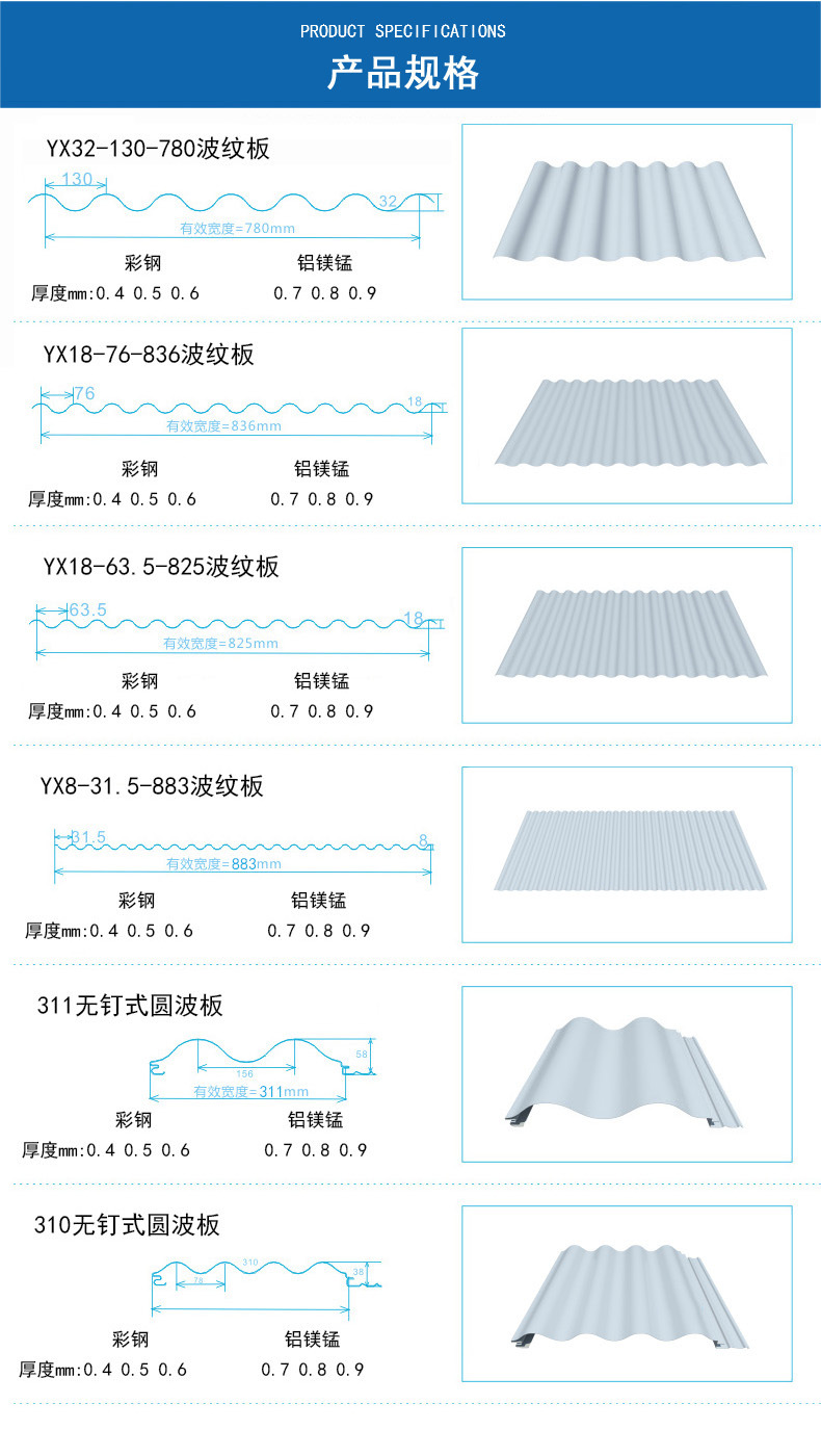 7mm铝镁锰圆波波纹板 铝合金外墙波浪板
