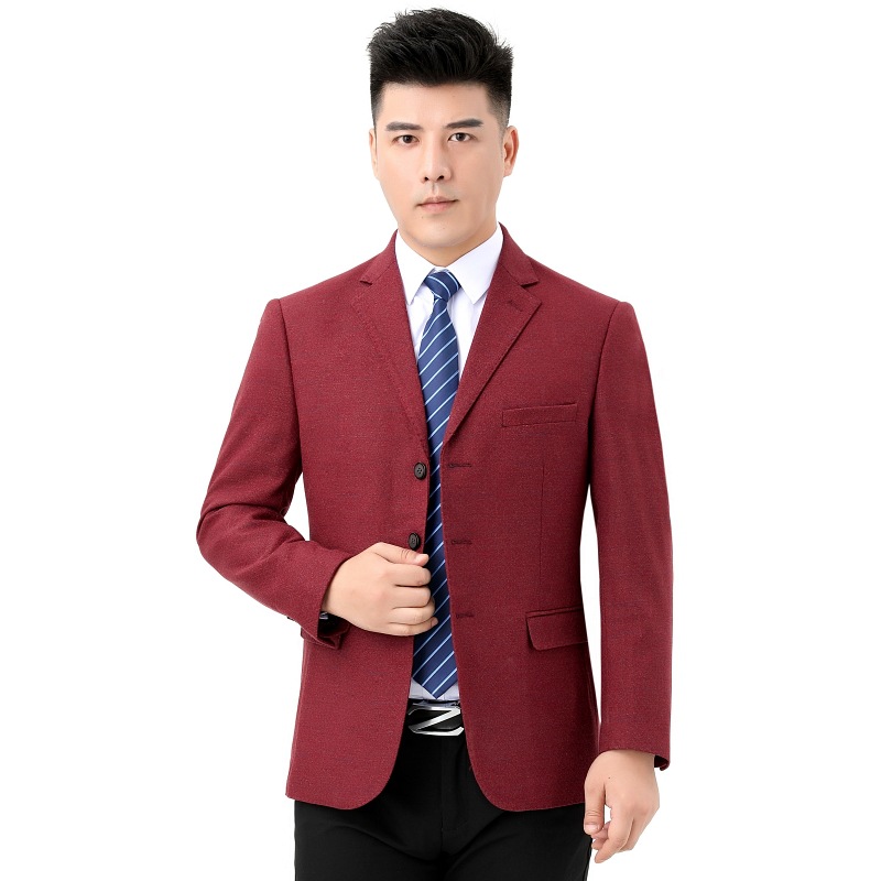 2023年春秋新品男士西服修身韩版红色正装中年免烫小西装外套