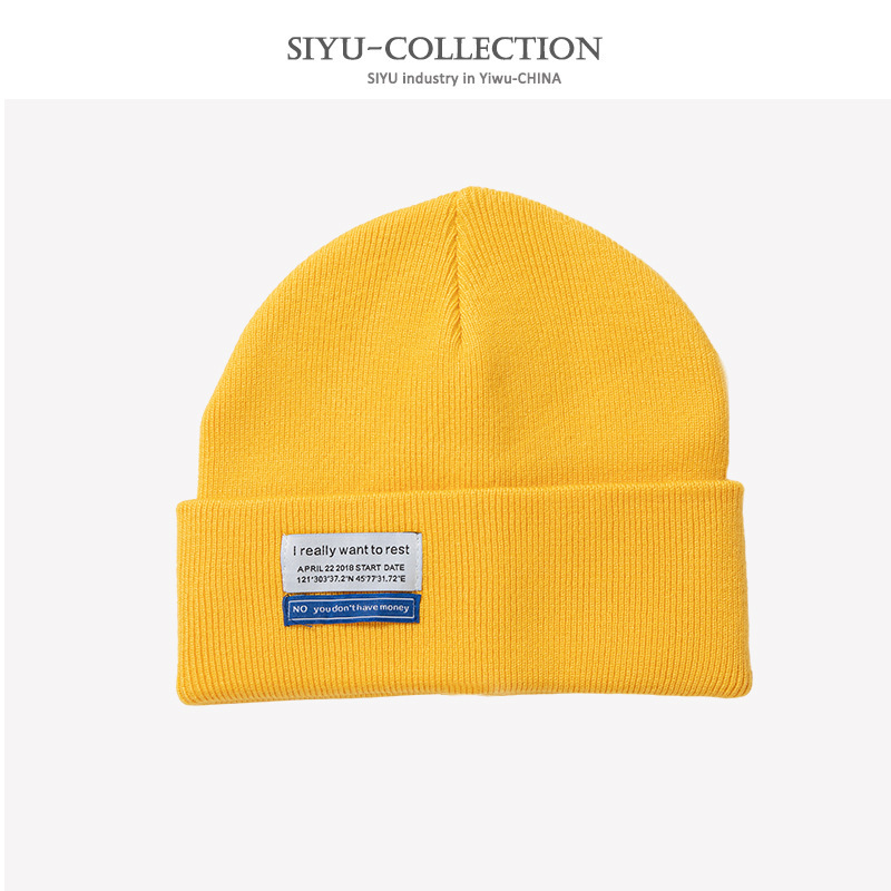 2021 New Korean Style Japanese Candy Color Women's Autumn and Winter Patch Curling Woolen Cap Outdoor Men's Warm Keeping Sports Knitted Hat