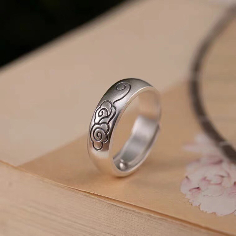 足银祥云情侣戒指 时尚简约开口可调节对戒 抖音直播热款送礼礼物