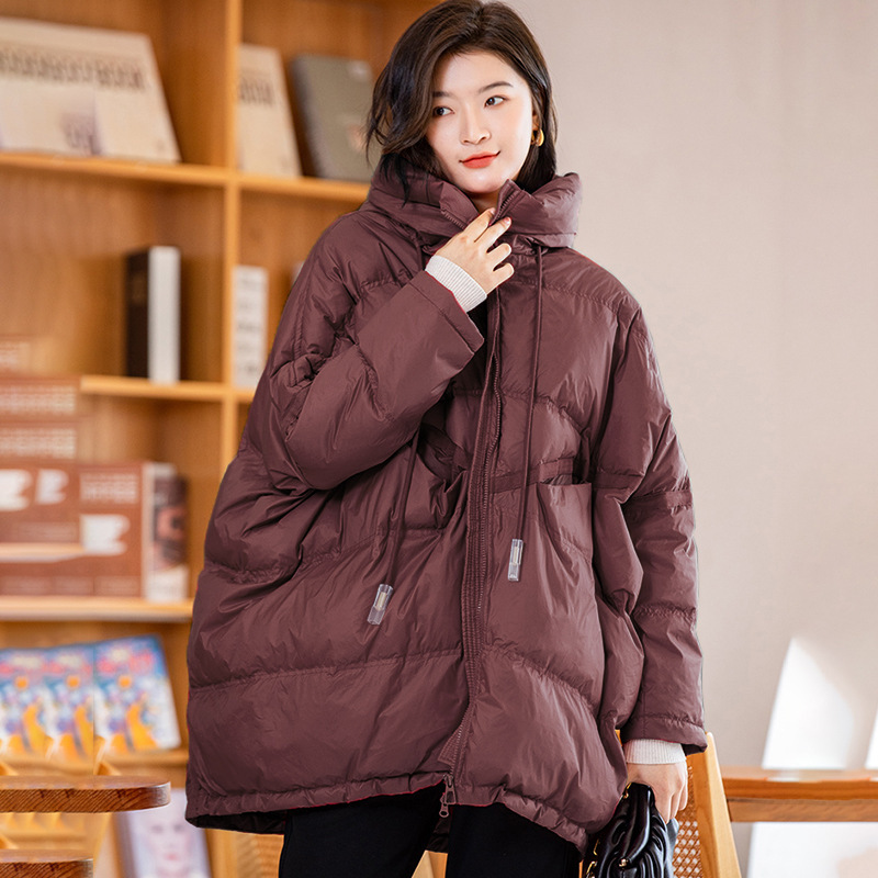 大码胖mm羽绒服宽松2024冬季中长款减龄加厚保暖连帽白鸭绒外套潮