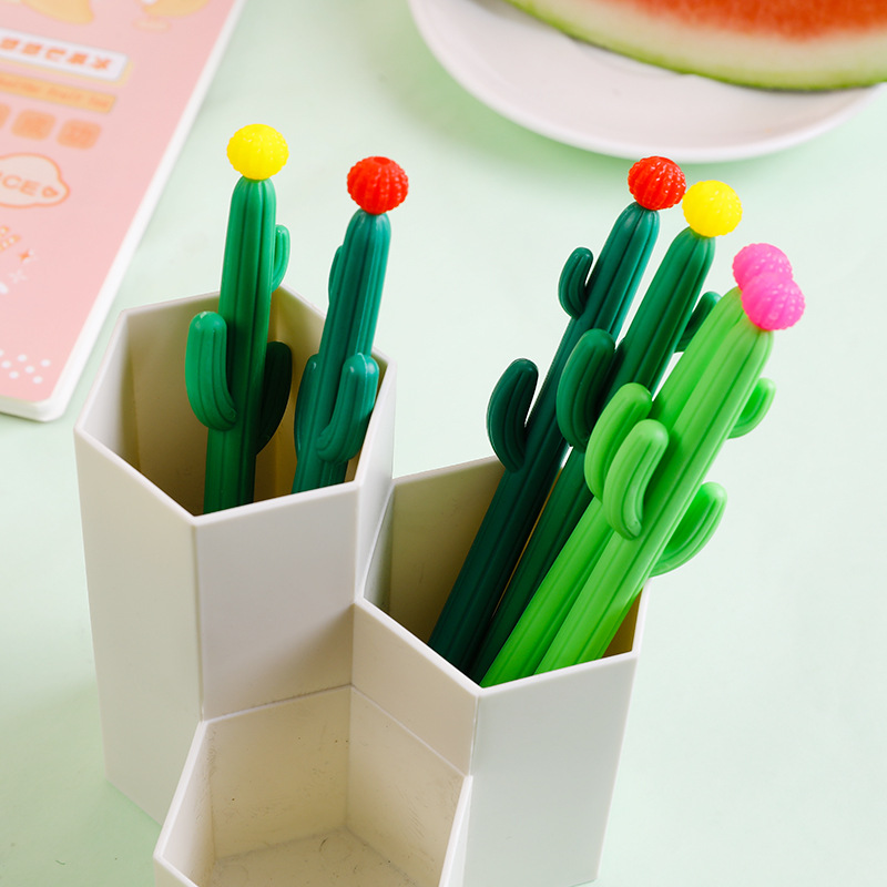 Soft Rubber Shape Ball Cactus Gel Pen Plant Creative Signature Pen Korean Stationery Office Supplies Factory Batch