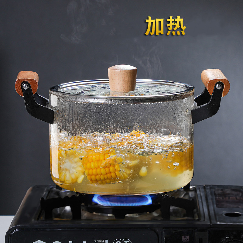 高硼硅玻璃奶锅耐高温透明双耳玻璃汤锅电陶炉专用明火加热玻璃锅