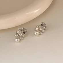 s925银针高级感轻奢百搭耳环日韩小众简约设计珍珠金属葡萄耳钉