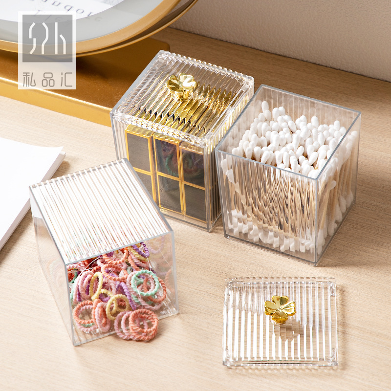 Clear with Cover Cotton Swab Storage Box Household Desk Facial Wipe Box Cotton Box Cotton Piece Box Head Rope Storage Box