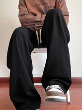 竖纹冰丝直筒休闲裤男士夏季2024新款黑色运动速干宽松空调长裤子
