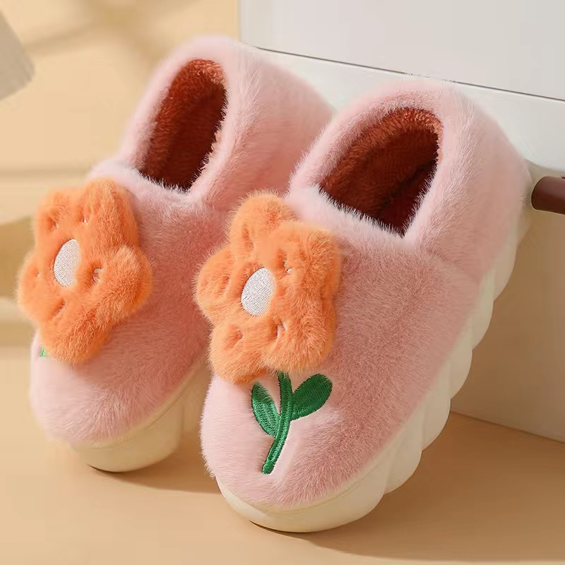 Cotton Slippers Women's 2023 Winter New Bag Heel Warm Non-Slip Indoor Slippers Home Fleece-lined Thickened Fluffy Cotton Shoes