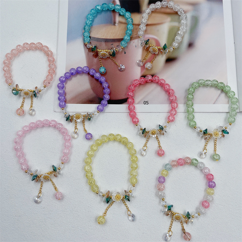 新款爆花玻璃水晶珠子手链串珠学生闺蜜手串小礼品2元店货源