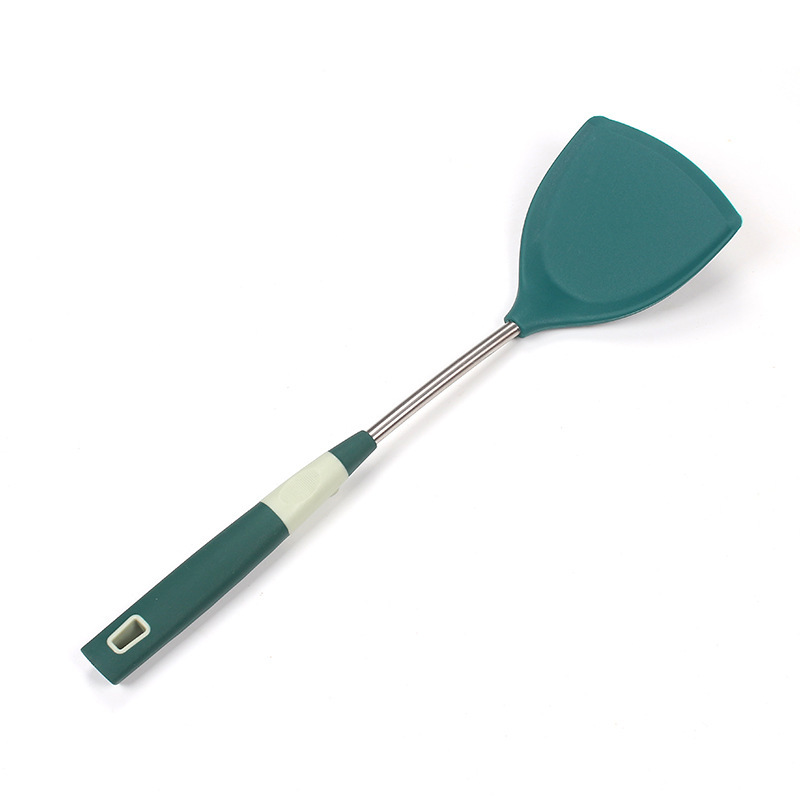 Food Grade Dark Green Silicone Kitchenware Kitchen Non-Stick Pan High Temperature Resistant Silicone Spatula Soup Spoon and Strainer Suit Wholesale