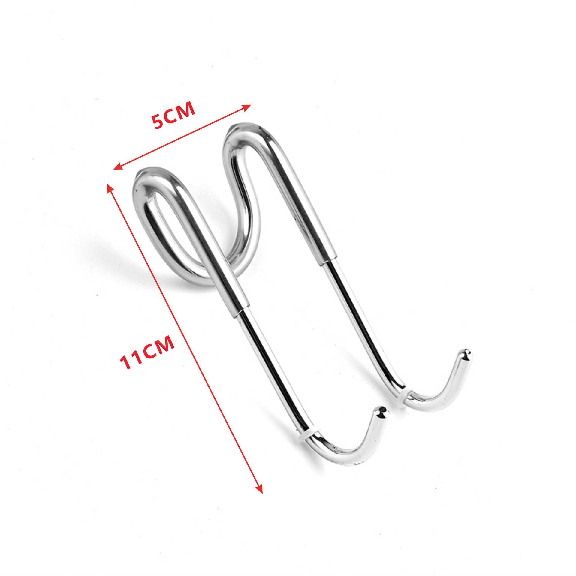 Stainless Steel Glass Door Rear Hook Punch-Free Back-Mounted Double Hook Non-Slip S Hook Removable Bathroom Hook