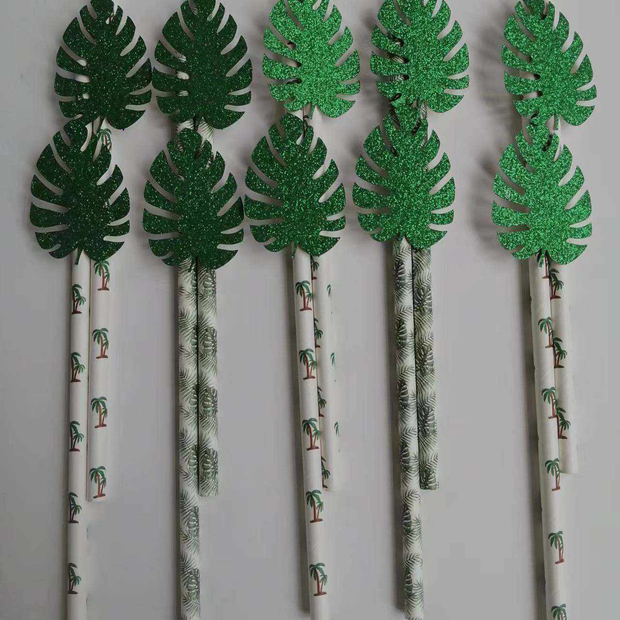 Straw Paper Straw Disposable Degradable Straw Jungle Animal Leaf Straw Creative Straw Day