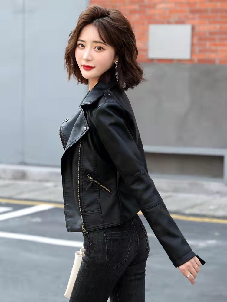 范冰冰明星同款皮衣女短款外套秋冬新款修身显瘦机车翻领皮夹克