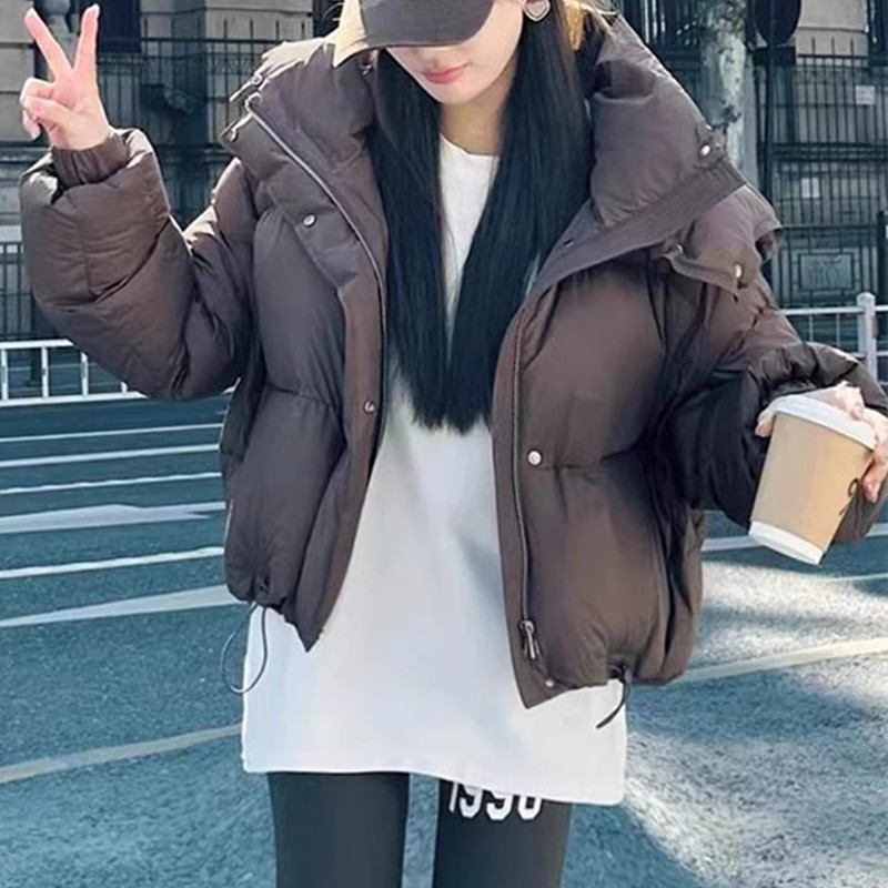 短款连帽羽绒服女2023冬季新款时尚纯色面包服保暖显