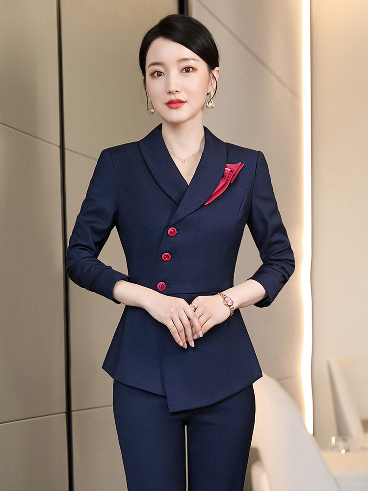 长袖秋冬职业套装女中国黄金接待工服酒店前台客服正装美容师工装