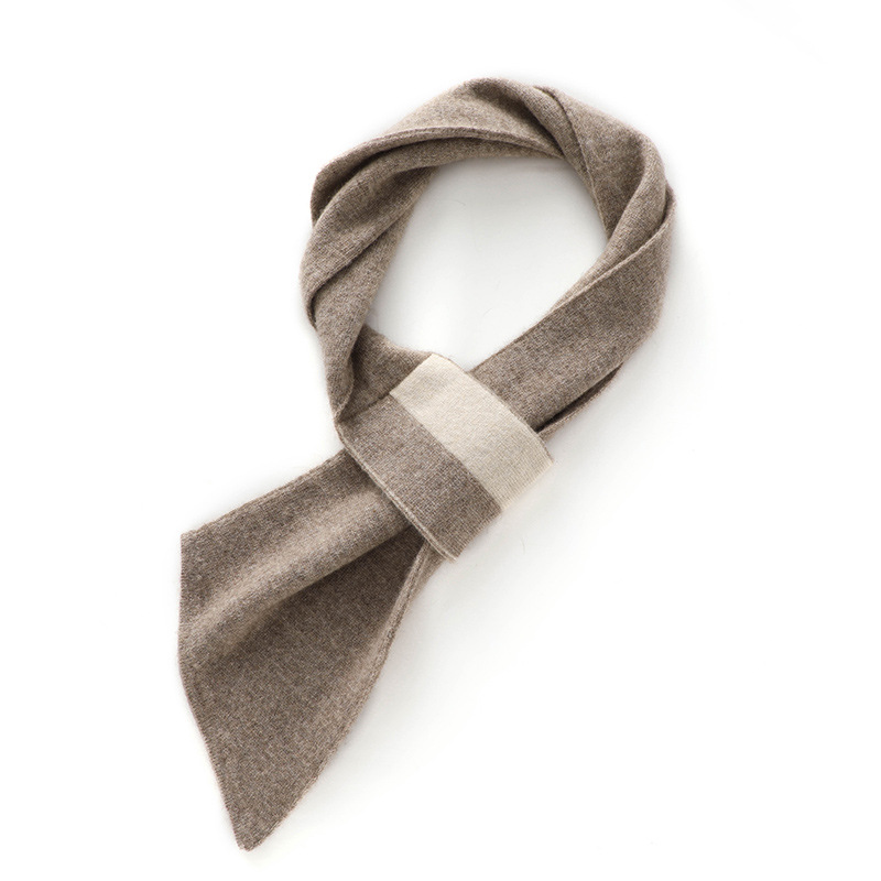 韩版秋冬季山羊绒围巾女士长方形拼色针织保暖穿孔围脖百搭假领子