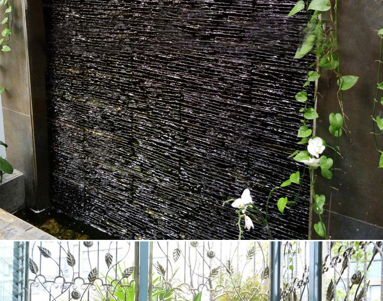 天然黑色流水石文化石酒店背景墙别墅水幕墙庭院水池波浪纹外墙砖