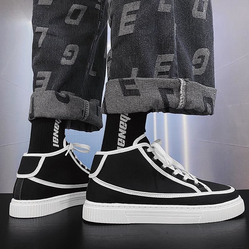 2022秋季新款男鞋韩版潮流帆布鞋男学生百搭高帮板鞋男士休闲鞋子