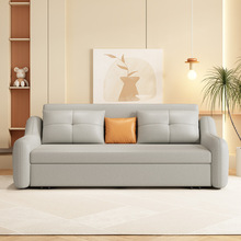 现代防猫爪布沙发床两用客厅奶油简约小户型多功能储物伸缩折叠床