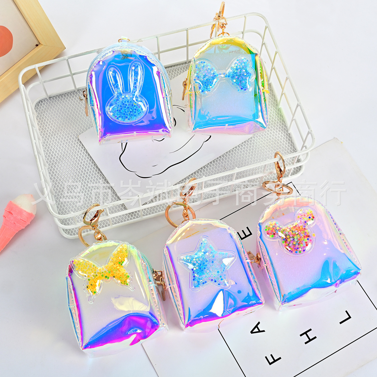 2022 Coin Purse New Cute Quicksand Colorful Small Backpack Portable Clutch Laser Storage Small Bookbag Spot