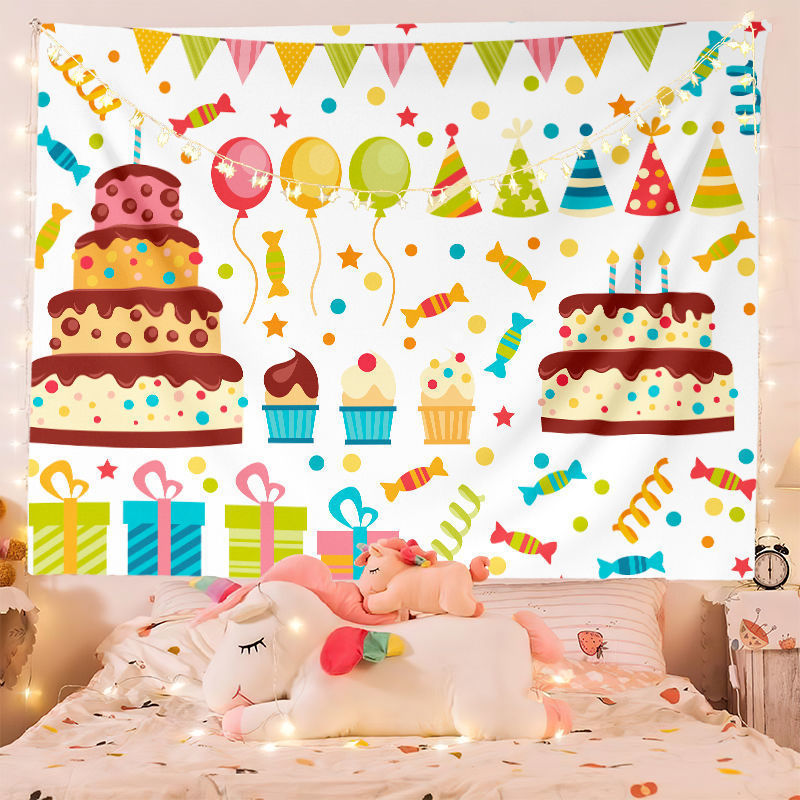 生日背景布生日快乐挂布可爱卡通派对装饰布网红墙布挂毯代发 图片