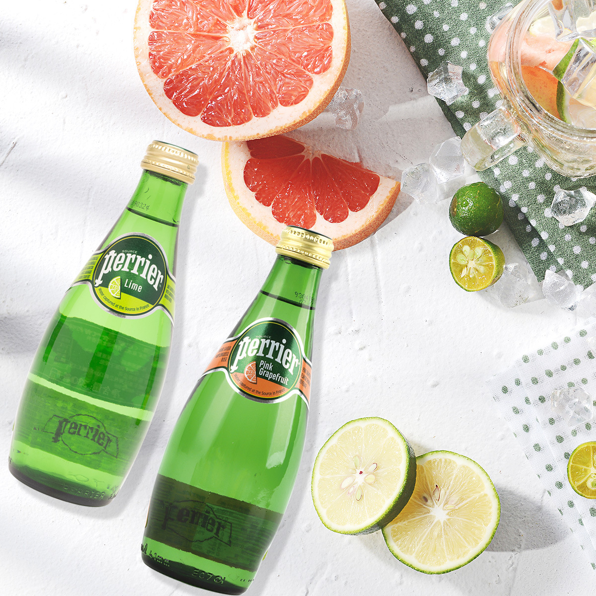 法国perrier巴黎水柠檬味苏打水无糖饮料水气泡水330ml*24瓶/整箱