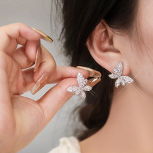 锆石星光蝴蝶锆石耳钉小众设计感高级时尚气质耳环新款潮