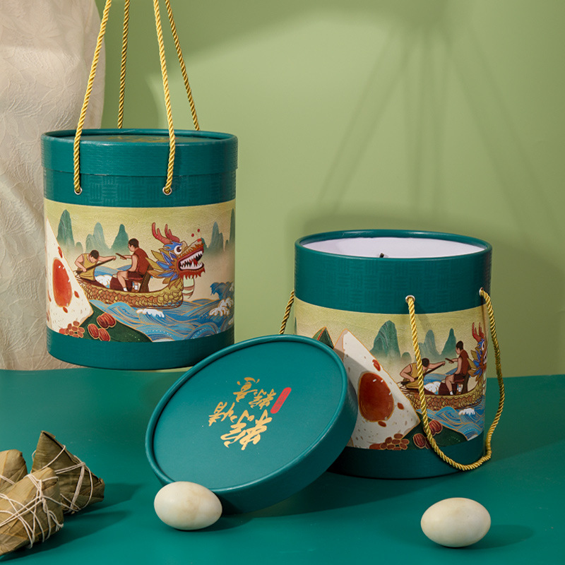 现货端午节粽子包装盒圆筒大号粽子礼盒商务粽子端午礼盒纸盒厂