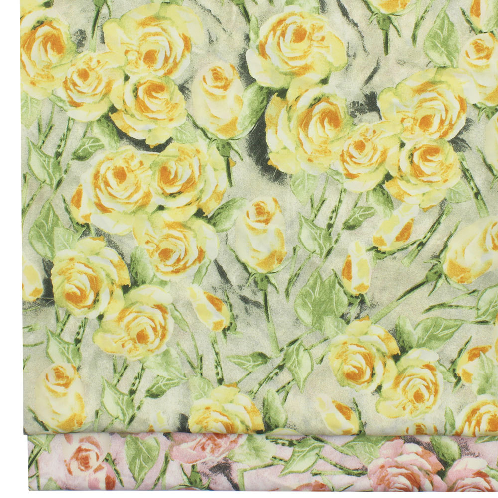 破卡平纹缎印花 彩绘玫瑰花雪纺印花布 春夏女衬衫连衣裙旗袍面料