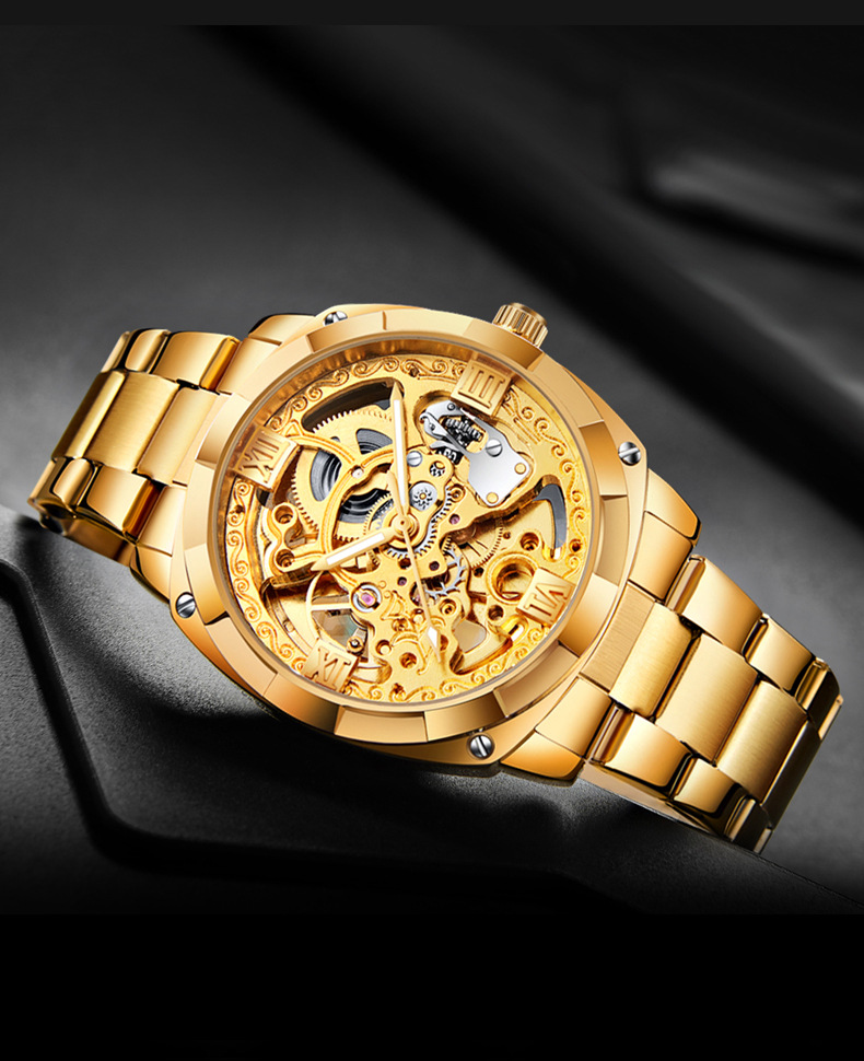 卡罗西kaloxi手表男士镂空钢带时尚机械手表夜光防水批发跨境新款