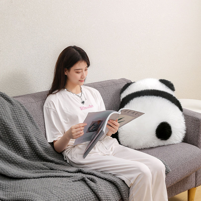 Nordic Style Real Wool Panda Back Pillow Cute Bedside Cushion Bed Cushion for Leaning on Sofa Living Room Pillows Waist Pillow