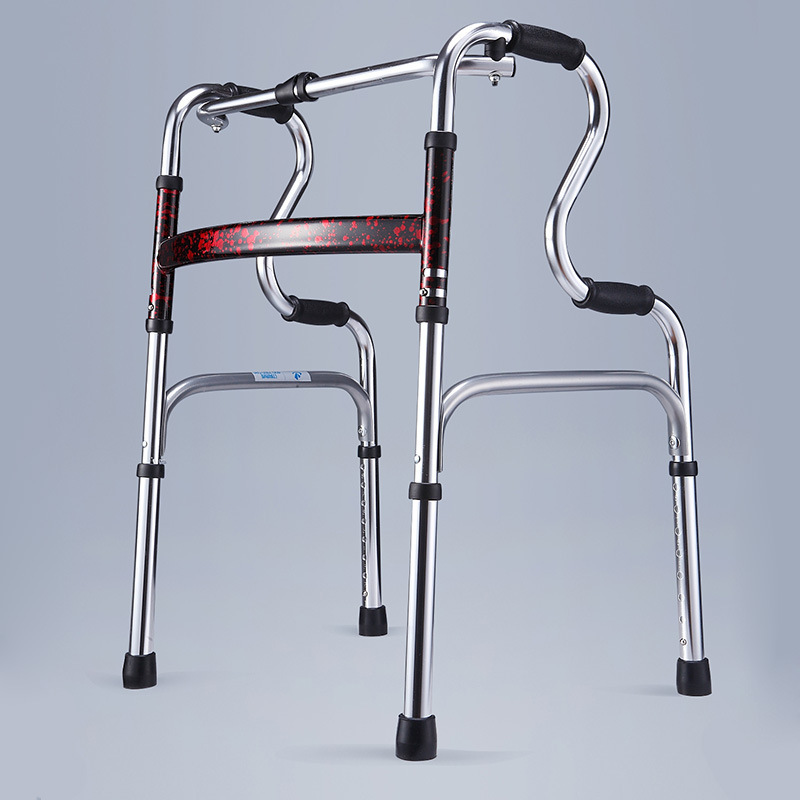 老人带轮助行器铝合金折叠式便携残疾辅助设备康复助步仪四脚拐杖