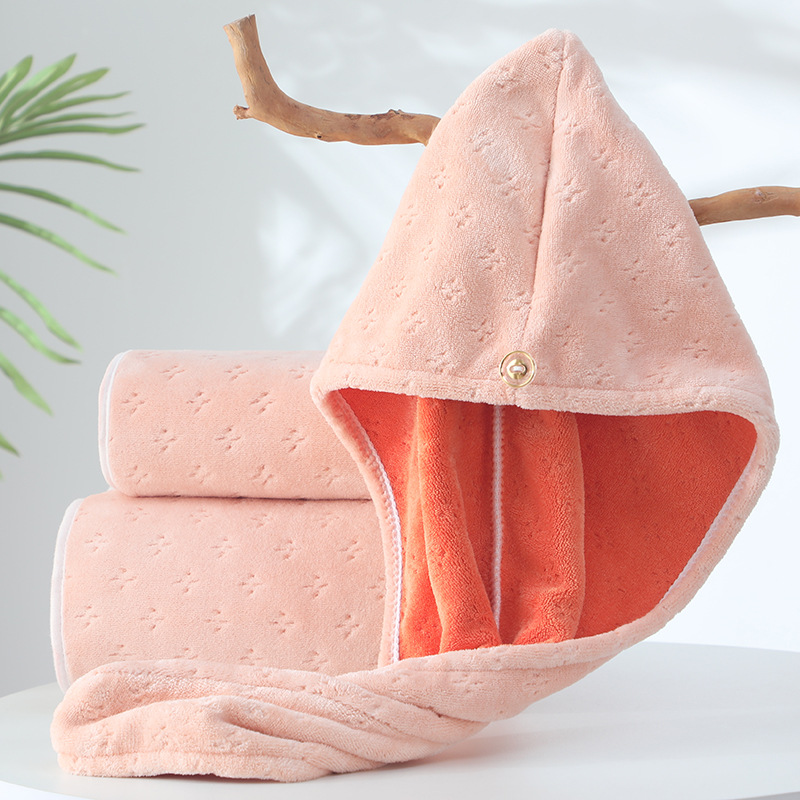 Double Layer Thickened Hair Drying Cap Home Daily Composite Coral Fleece Edge Shower Cap Towel Bath Towel Hair Drying Hat Three-Piece Set