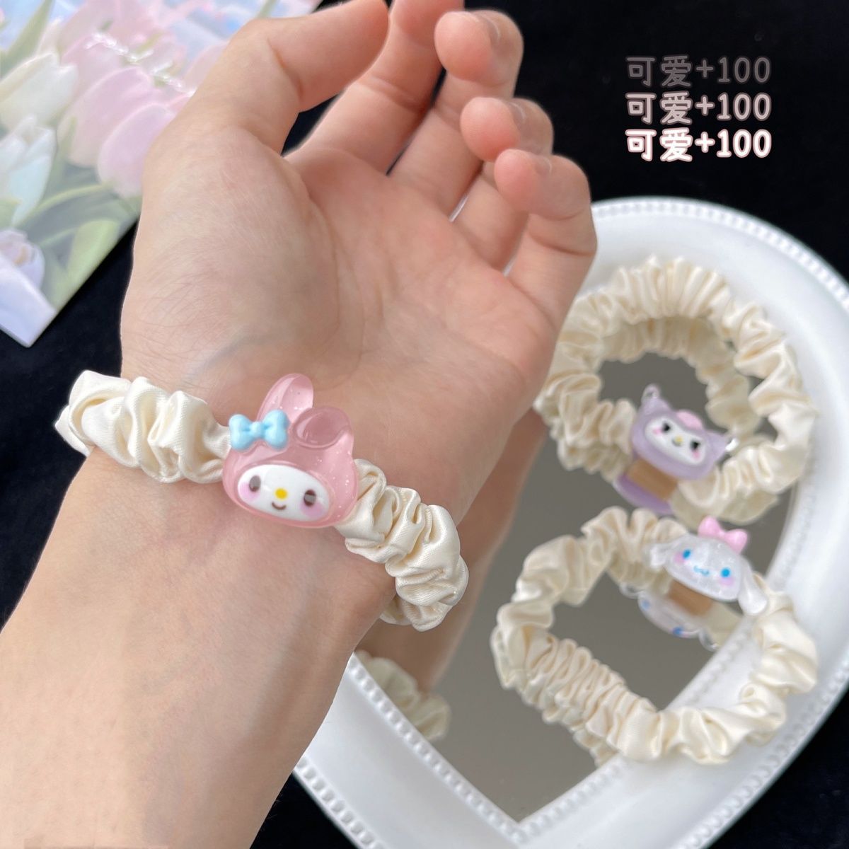 Cute Sanrio Hair Band Ins Cartoon Small Intestine Hair Rope Summer Transparent Cinnamoroll Babycinnamoroll Clow M Sweet Hair Accessories Female