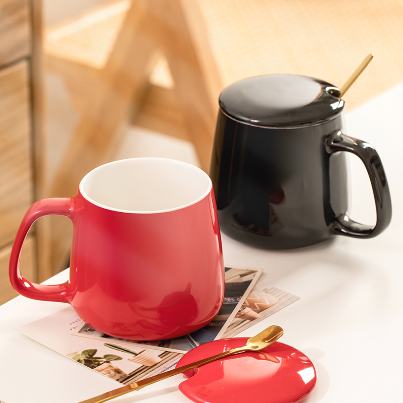 k6wy美湘华窑马克杯带盖勺套装咖啡办公家用陶瓷男款喝水杯子女生
