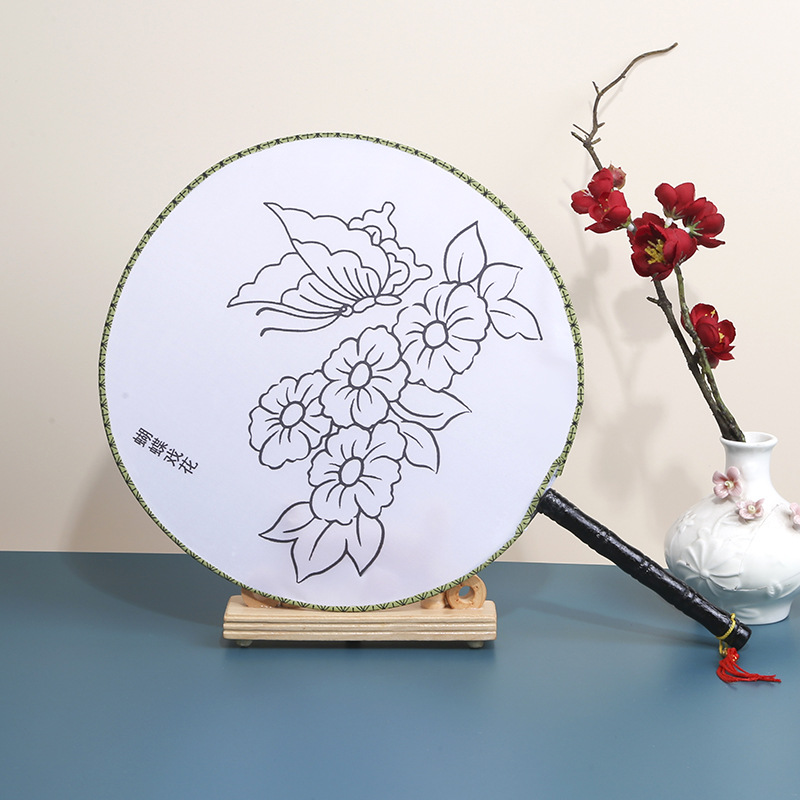 批发空白宫扇 儿童卡通涂色绘画宫扇 中国风古风圆扇画画团扇礼品